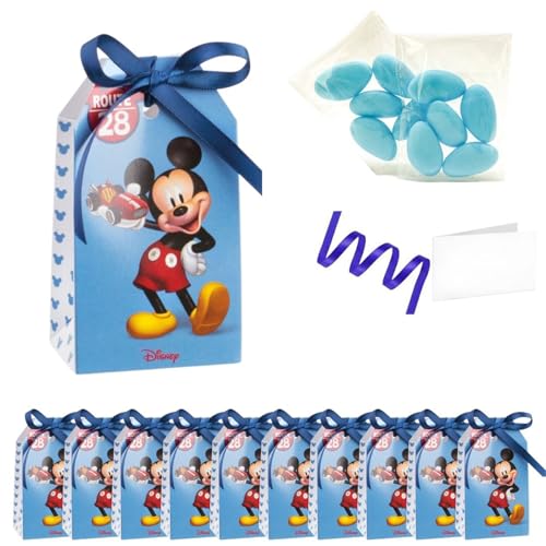 Ingrosso e Risparmio Juego de 10 cajitas con etiqueta Mickey Mouse para niño, lazo incluido en bolsitas de peladillas, tarjeta personalizable para peladillas