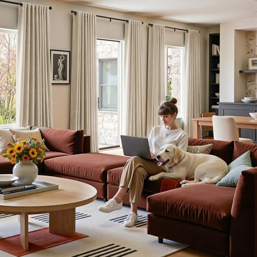 Image of Polyester Curtains Beige Thermal Insulated Curtains 90 inch Long for Bedroom Living Room Darkening Noise Reducing Soft Luxury Window Treatments Grommet Drapes 2 Panels Beige | Room Darkening, For Bedroom & Living Space, Light Shifting Texture, Elegant Drape, Cozy Ambiance, Smooth Glide