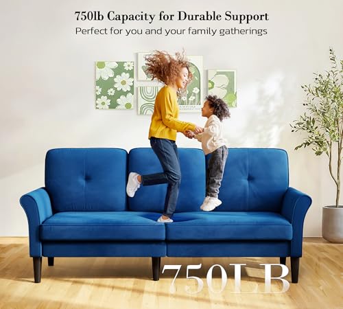 Image of Loveseat Sofa, 83 inch Love Seat Couches, Comfy Velvet Small Couch for Bedroom, Tool-Free Setup Small Couches for Living Room, Modern Sofas for Living Room, 750lbs Load Sofas & Couches, Blue Couch