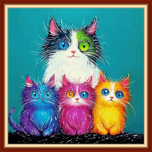 Image of Fanxvivy Stamped Cross Stitch Kits for Beginners Full Range of Cross Stitching Preprinted Embroidery Kits for Adults, 11CT Embroidery Pattern Needlepoint Kits-Colorful Cat 18x18 inch
