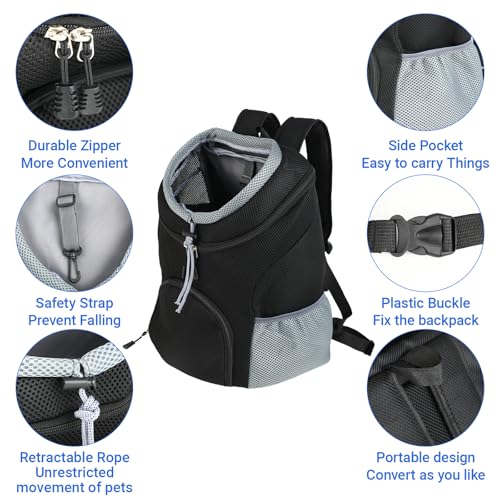 Lauviomify Haustier Rucksack von 3 bis 7 kg - Verstellbar und Atmungsaktiv - Mit Fronttasche für Kleine Hunde und Katzen - Head-Out-Design - Sicherheits-Haken - Ideal für Reisen, Wandern und Outdoor.