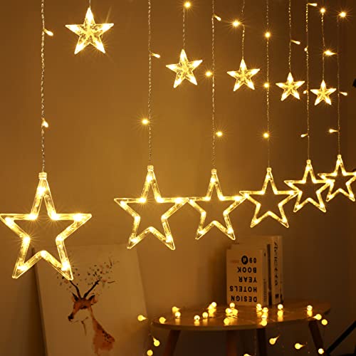 BLOOMWIN Cortina de Luces de Navidad, Guirnaldas Luminosas Estrellas Cortina Luces 2x1M 138 LED con Control Remoto 8 modos USB Luz de Cortina para Casa Ventana Pared Boda Fiesta Decoración Navideña Cover
