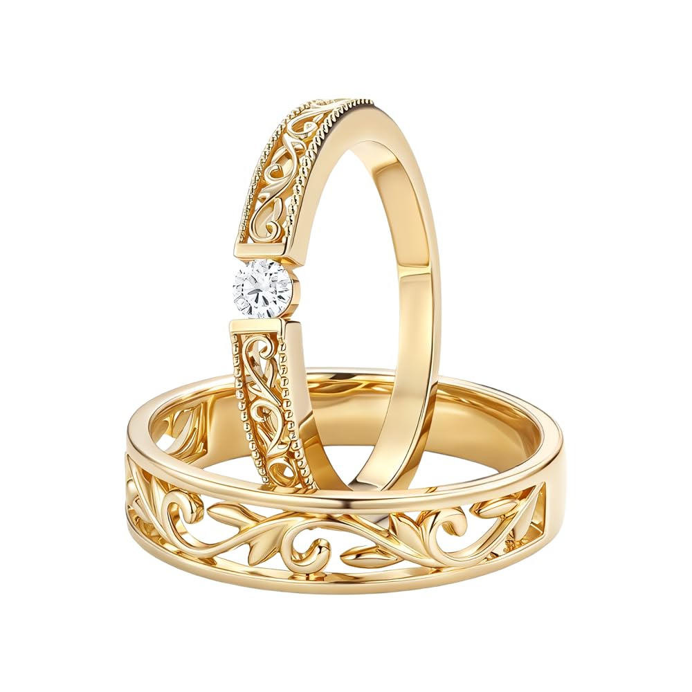 Couple Rings Set Moissanite Engagement Ring Set for Women 10K 14K 18K Gold 2pcs Moissanite Wedding Ring Set