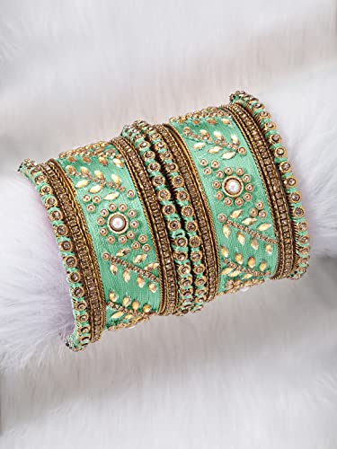 Image of Peora Silk Thread Kundan & Stone Studded Chuda Bangles Set Gift for Women