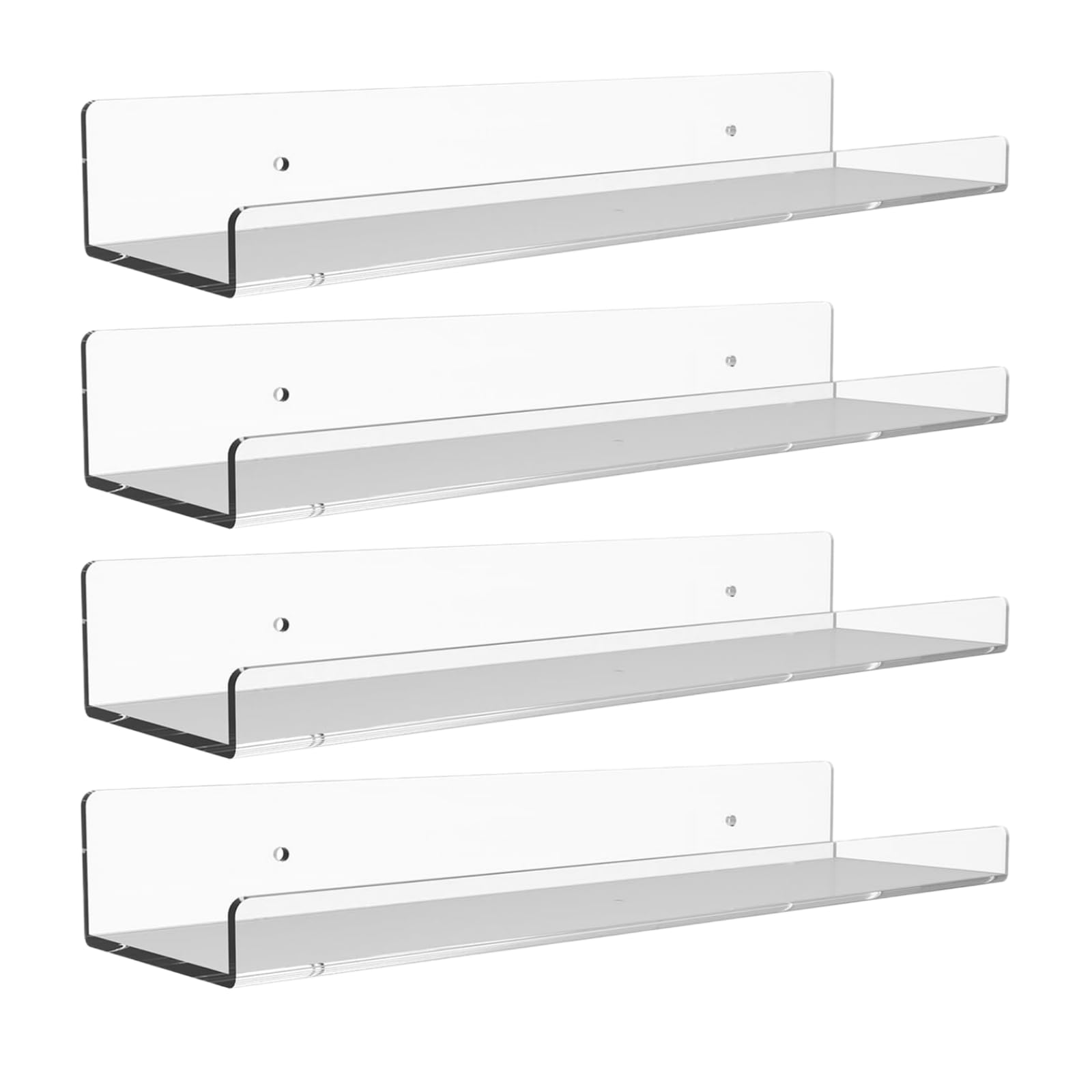 Eidoct 4 Pack Floating Shelves, 15" Transparent Acrylic, Minimalist Style, Wall Mounted, 4 Shelves, Glossy Finish