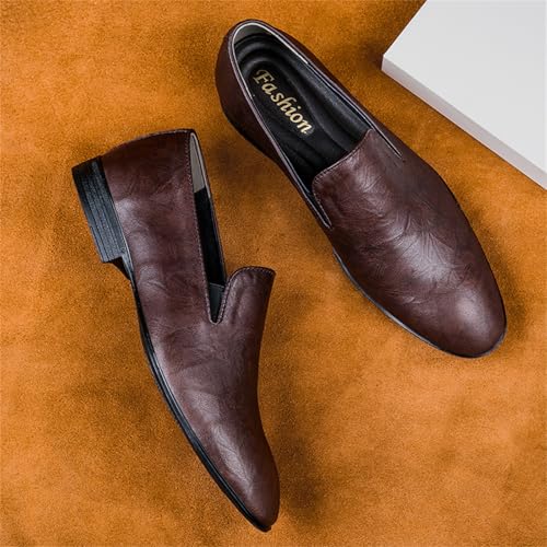 Mens Casual Genuine Leather Slip On Loafers Shoes Non Slip Round Toe Lightweight Soft Dress Smoking Penny Shoes for Driving Work Walking Formal Uniform Prom Weddings Office4