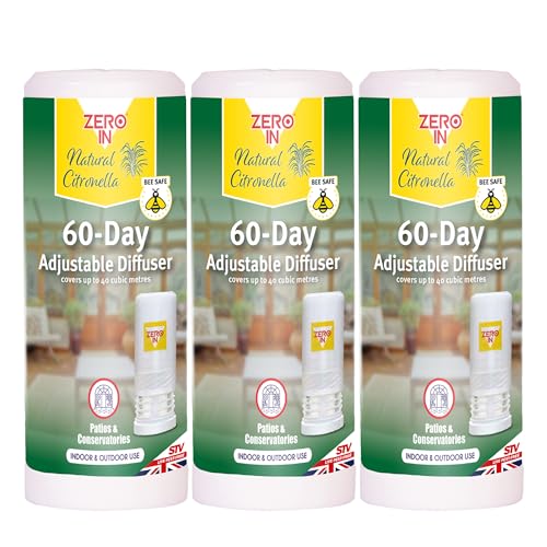 Zero In 60-Day Citronella Diffuser Portable Bug Repellent for Indoor & Outdoor Use with Adjustable Intensity - Pet-Safe Fast-Acting Protection for Home Garden Patios & Travel - Multi Packs X3
