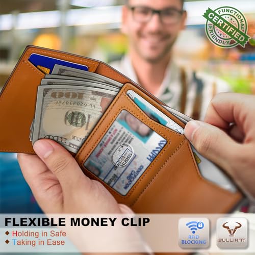 Image of BULLIANT Men Wallet Leather Wallet Card Holders Money Clip for Men 10Cards-Magnetic Flip on Metal Case