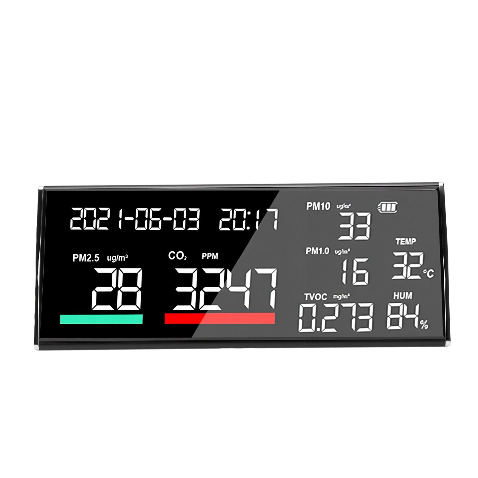 Generic Probador Inteligente de Calidad del Aire con Alertas Visuales y Datos Históricos para Cafeterías y Salas de Maternidad, Negro