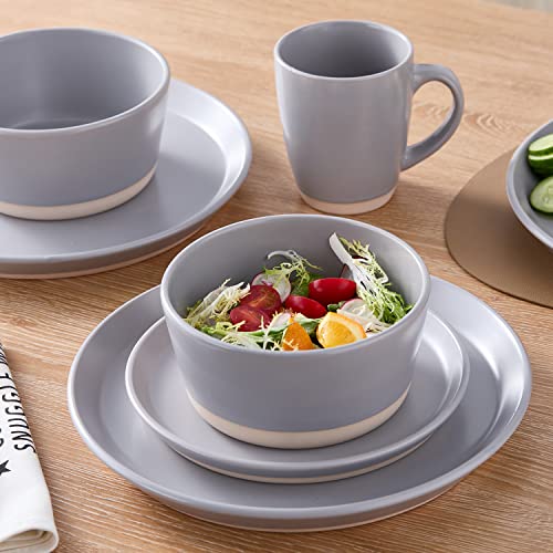 Image of Stone Lain Jules Modern Stoneware 16-Piece Round Dinnerware Set, Plates and Bowls Sets, Dish Set for 4, Grey