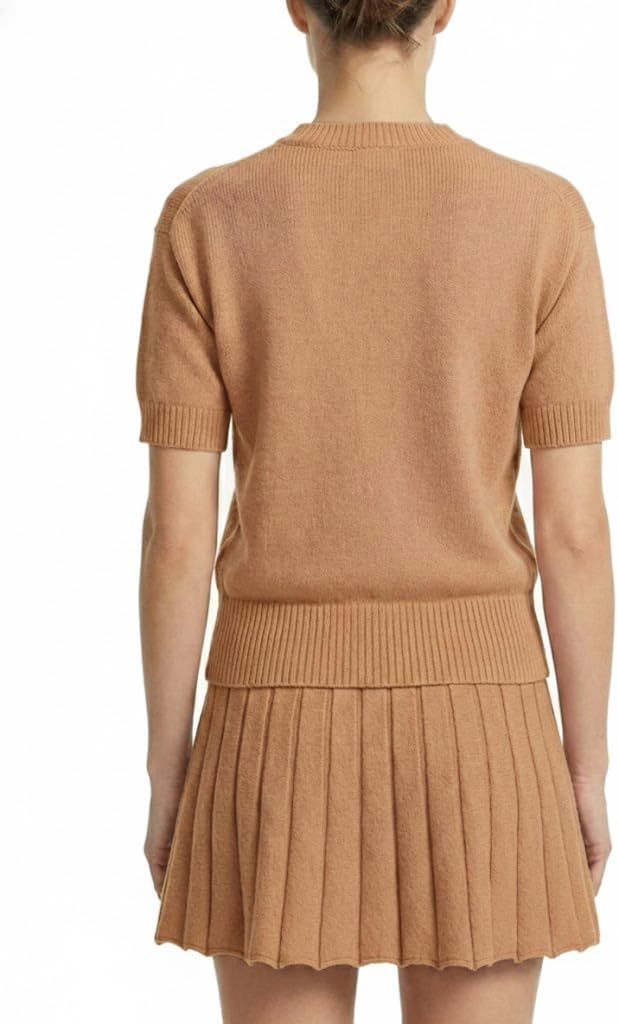 Womens 2 Piece Outfits 2026 Short Sleeve Crewneck Knit Tops And Pleated Mini Skirt Two Piece Sets - Image 3