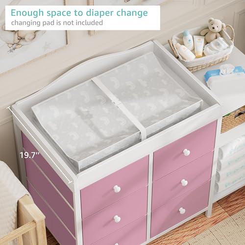 Image of BOLUO Baby Dresser with Changing Table Top, Changing Table Dresser with 6 Fabric Drawers Diaper Changing Station with Storage Shelf for Nursery Modern