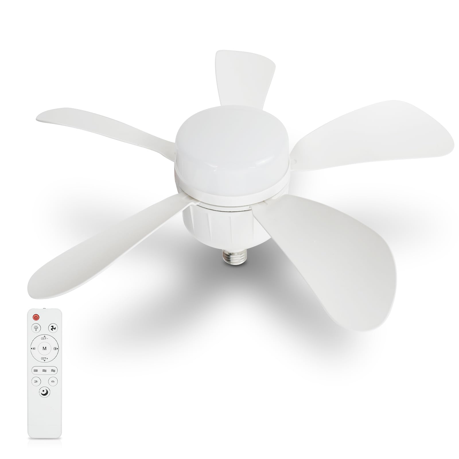 Cozi Socket Fan Light with Remote,Dimmable LED Ceiling Fans with Lights,17.7"E26/E27 Base with Remote Control, 3 Colors 3000K-6500K, Replacement Light Bulb Fan for Kitchen Garage Bedroom, White
