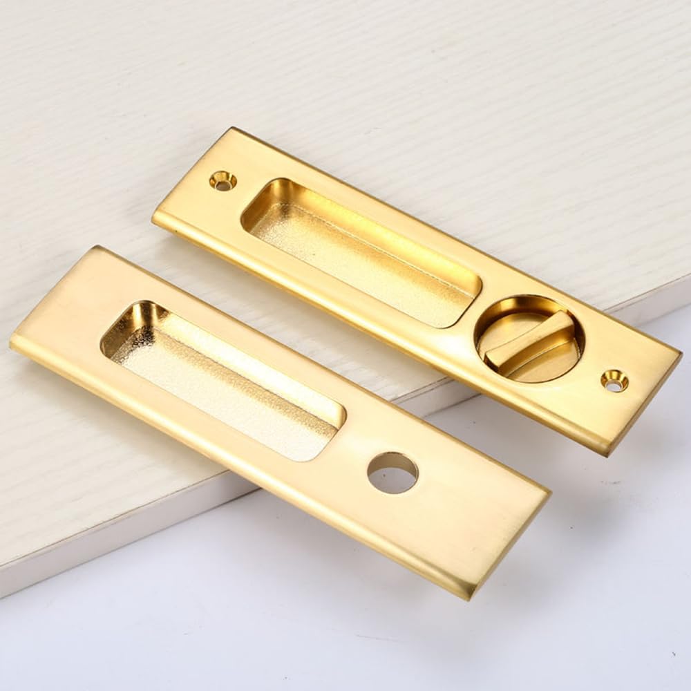mvuenleyog Sliding Pocket Door Lock,Sliding Door Latch with Turn Knob for Interior Wooden Door,6.3in/160mm,Invisible Recessed Door Handle (Gold) - Image 3
