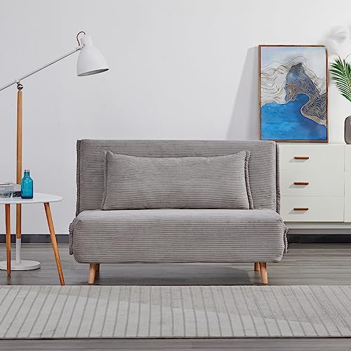 EVERGREENWEB Sillón-Cama 2 Plazas Convertible, Sofá Cama con Colchón 120x190 cm, Tejido Gris, Almohada Acolchada Extraíble Incluida, Respaldo Ajustable 5 Niveles Clic Clac con Patas de Madera | VELVET