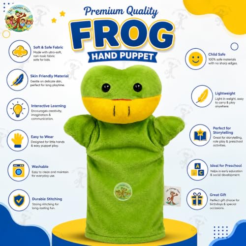 Image of Frog Hand Puppet for Kids | Soft Plush Animal Puppet | Storytelling, Role Play, Preschool Learning Toy | Interactive Educational Puppet for Boys & Girls