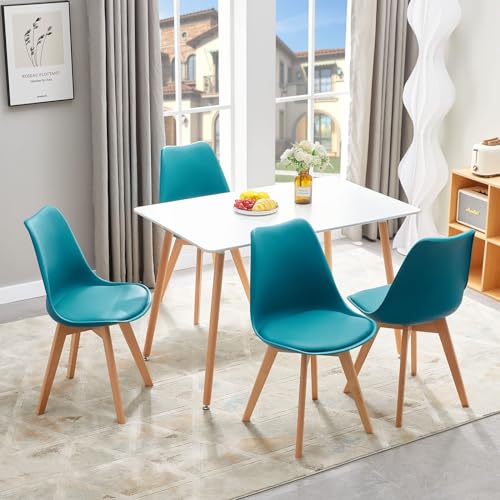 FURNITABLE Table à manger avec 4 chaises de salle à manger, design scandinave, table de cuisine avec chaises rembourrées, convient pour salle à manger,...