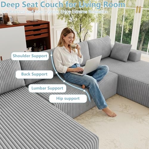 Image of 124 inch Boneless Cloud Couch Sectional Couches Sofa for Living Room