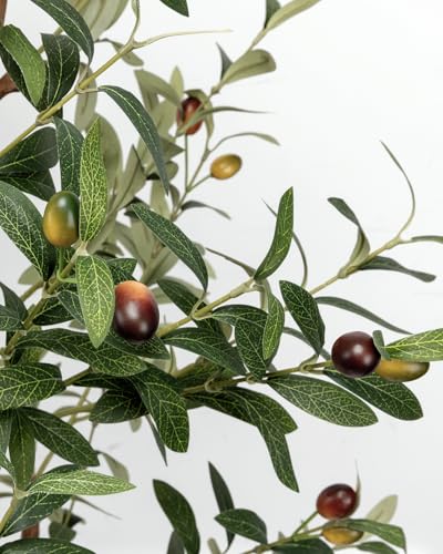 6FT Artificial Olive Tree - Indoor Tall Faux Olive Trees with Planter&Basket, Large Fake Olive Silk Tree Realistic Olive Plants with Branches and Fruits for Home Decor Office Living Room - Image 6