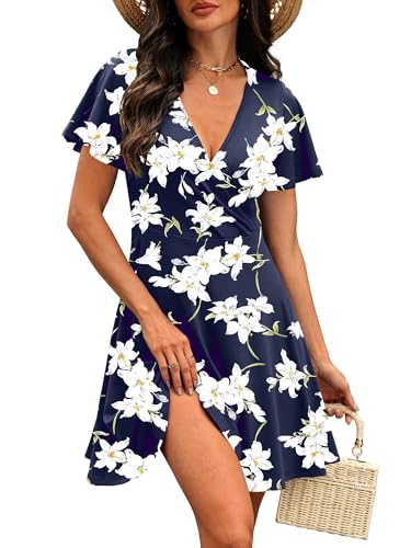 Image of RUMIA Women Casual Dresses Wrap V Neck Dress A-Line Summer Sundress Fashion