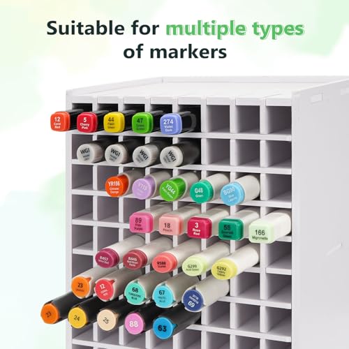 Image of SANFURNEY Art Marker Storage Rack for 120 Markers, Watercolour Brushes Pens Color Pencils Organizer Holder for Desk Christmas