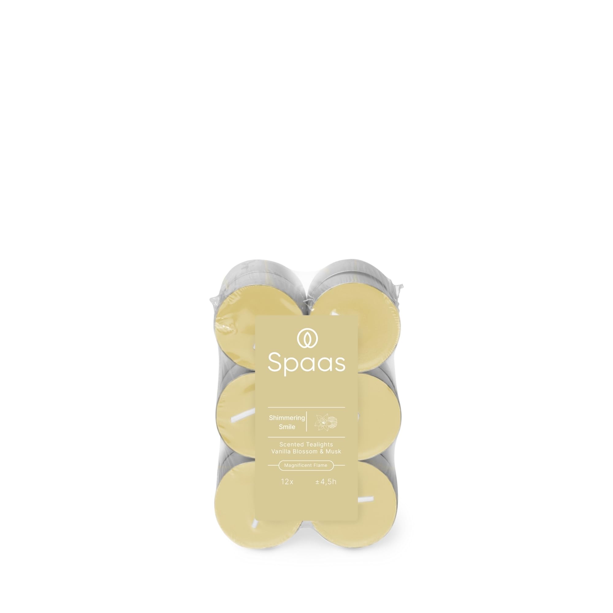 Spaas Scented Tealights flatpack x12 4.5h, Shimmering Smile, Beige