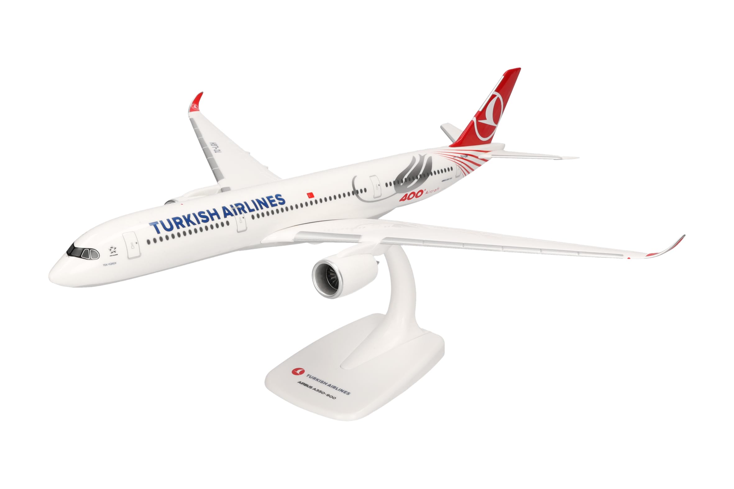 Herpa Snap-fit airplane model Turkish Airlines Airbus A350-900 "400th" on scale of 1:200, plastic miniature with pedastal, model building, collectors edition