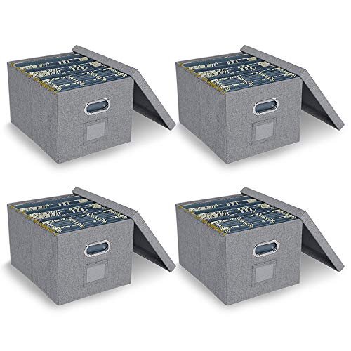 ATBAY File Storage Box with lids Large Capacity Office File Organizer for Letter Size File Folder, Gray(4PACK)