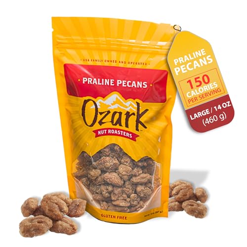 OZARK NUT ROASTERS, Praline Pecans, Sweet & Creamy French-Inspired Gourmet Snacks, World-Class Gourmet Candied Nuts, Resealable Pack (14 oz)
