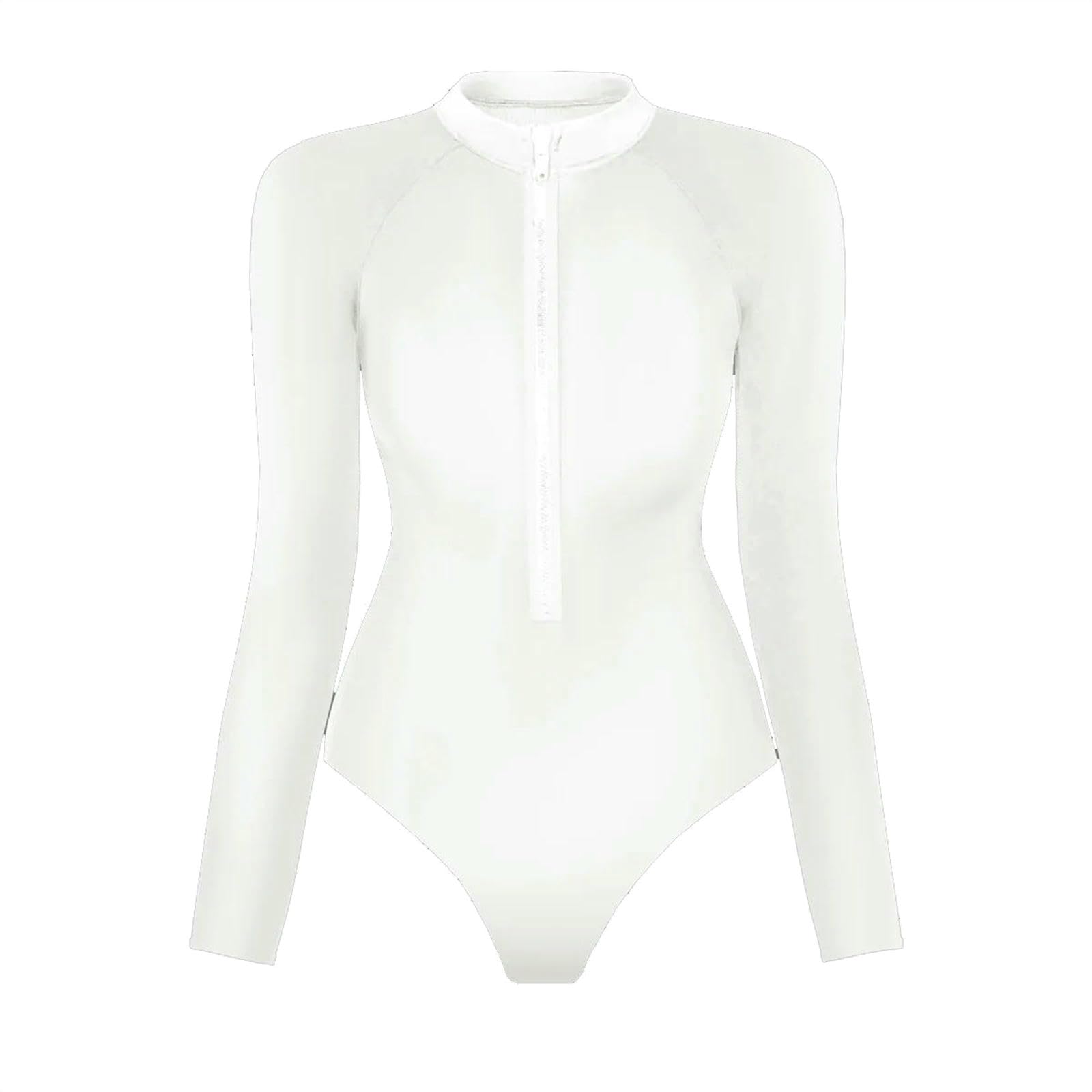Costume da Bagno Nero Rash Guard Donna 2 Pezzi Manica Lunga Zip Anteriore Upf50-set2-m