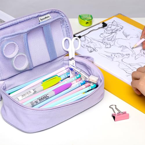 spacemate pencil case pouch box bag school supplies girls boys kids cute preppy stuff large big capacity aesthetic pen organizer back to college stationary purple heavy duty canvas 1800ml