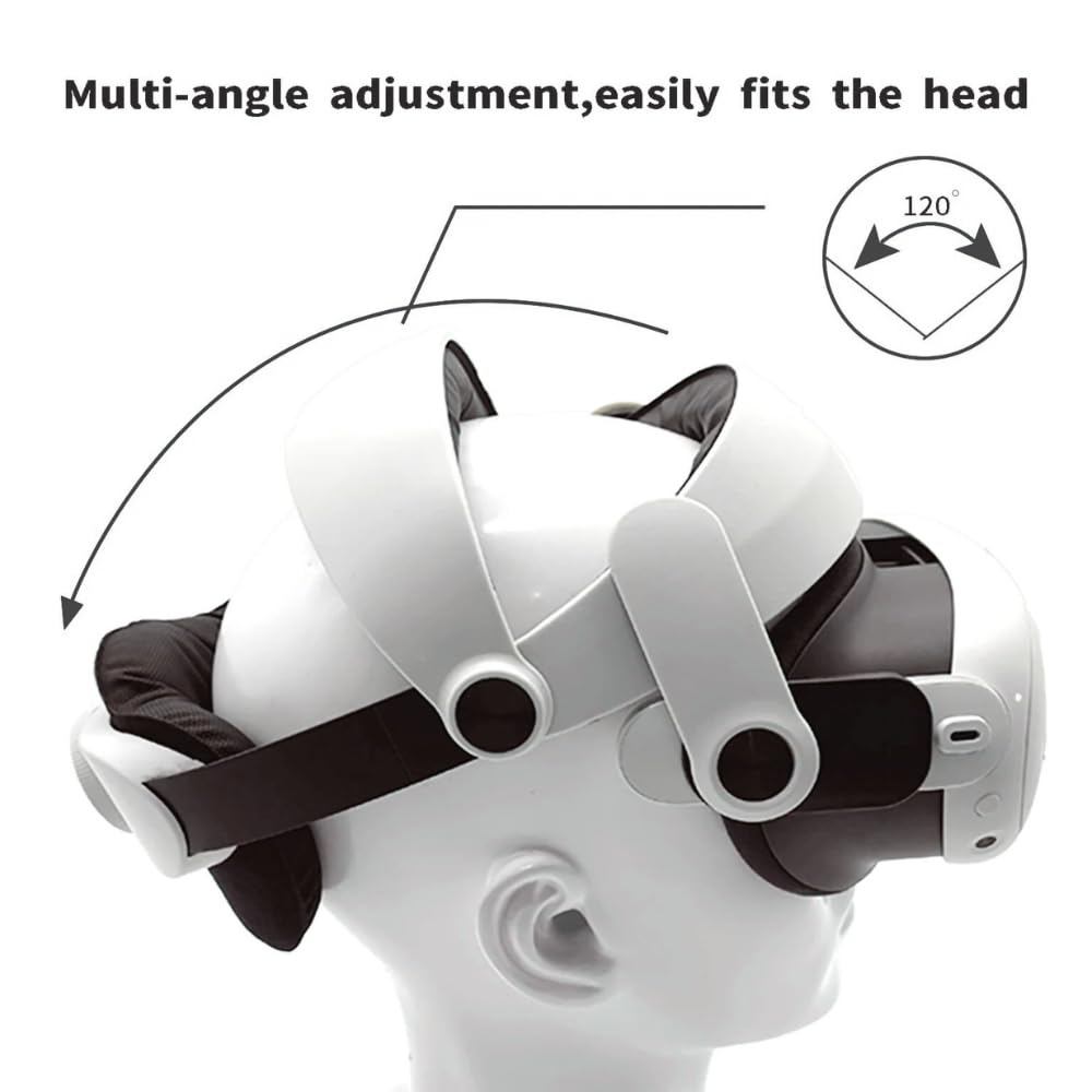 Sangle Halo Quest 3/3S + Grip Manette + Protection + Housse Rangement Casque VR/Pack Accessoires zéro préssion Facial Comfort sans préssion Visage Ajustable (Sangle)