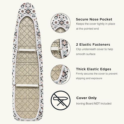 Image of Ironing Board Cover and Pad 18 inchx54 inch Extra Thick Natural Cotton,Scorch and Stain Resistant Iron Board Cover,Extra Large Iron Board Cover with Fasteners Heavy Duty Heatproof Elastic Edge Floral