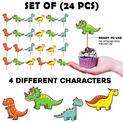 Image of Party Propz Dinosaur Theme Cake Topper Decoration- 24Pcs For Kids | Dinosaur Theme Birthday Decorations | Cake Decoration Items | Dino Theme Cake Decoration Items | Dinosaur Cake Topper