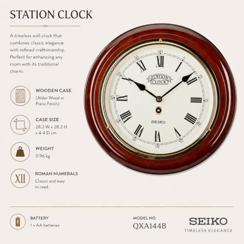 Image of Seiko Wall Clock (28.2 cm x 28.2 cm x 4.4 cm, Brown, QXA144BN), Abstract, Wood