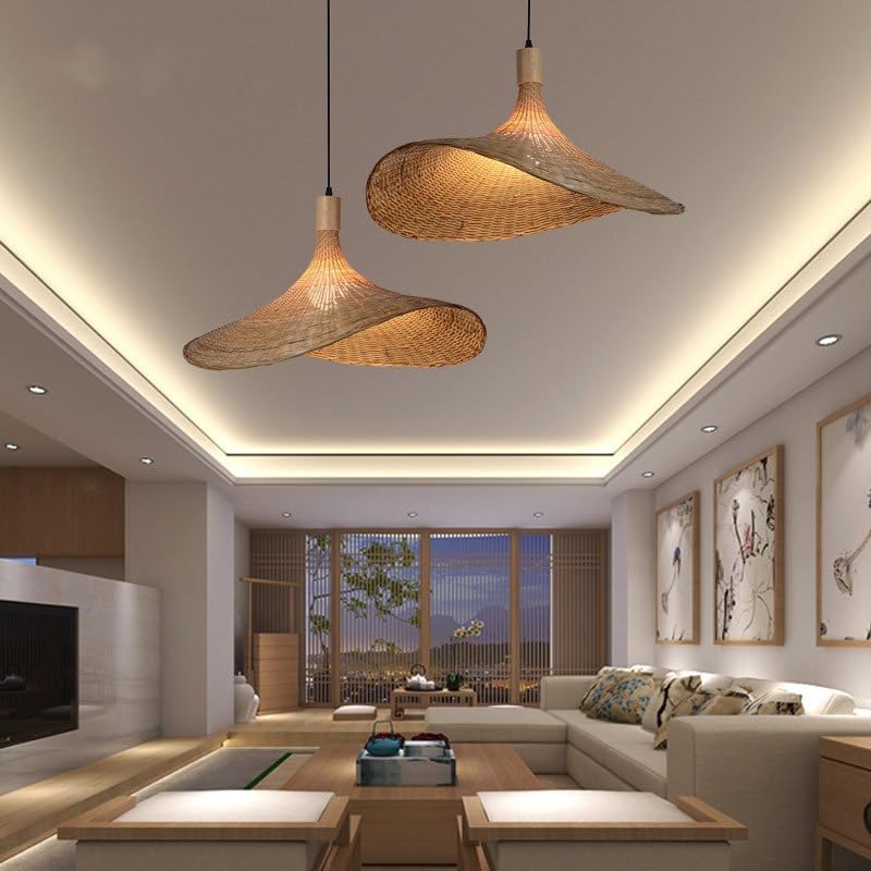 Image of Hanging Pendant Light Lampshade | Bamboo Pendant Lamp | Boho Pendant Lamp | Cane Lamps for Bedroom | Ratan Lamp Shade (Without Bulb)