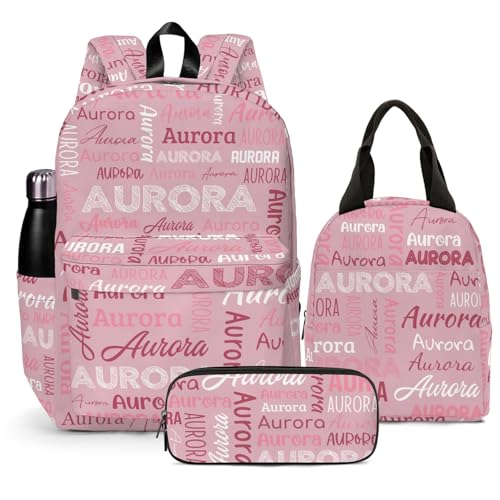 Custom Backpack for Girls Boys, Personalized Schoolbag with Name 10-12, Lightweight Backpack Set with Lunch Bag Pencil Case, Back to School Supply