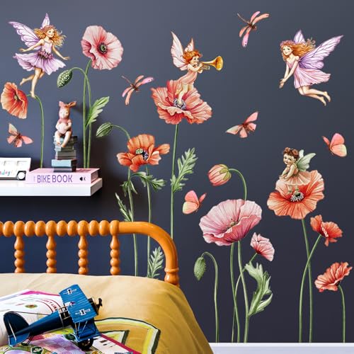Vinilos Decorativos Flores Rosas con Hadas y Mariposas miniatura 3
