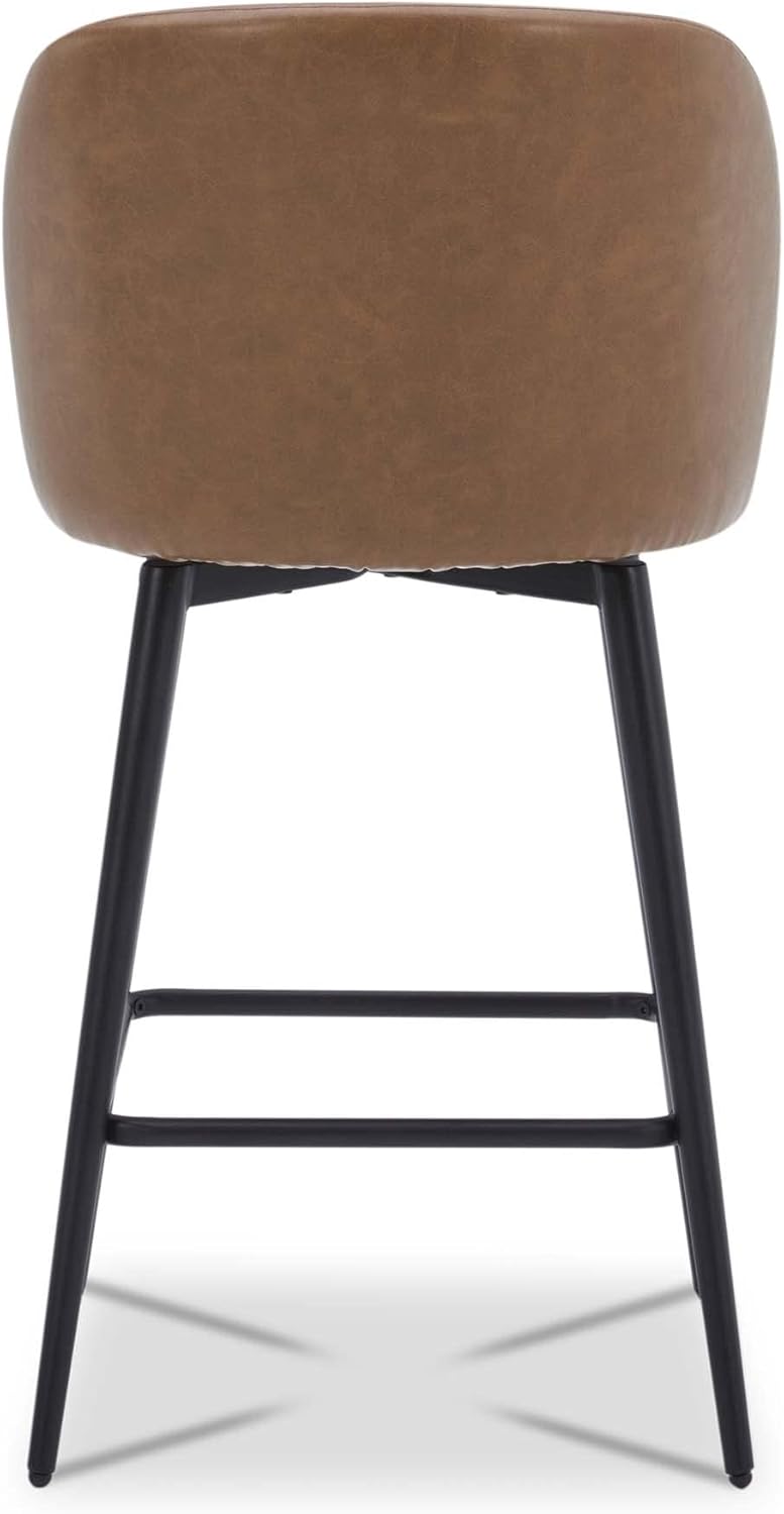 Saddle Brown Faux Leather Swivel Counter Stool with Metal Legs