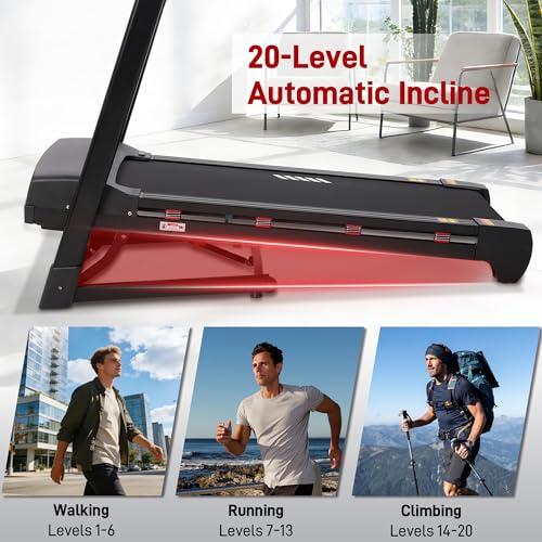 Image of Heavy Duty Treadmill for Home, 20 inch Wide Deck, 20-Level Auto Incline | 500 LB Capacity, 4.5 HP, LED Display, Bluetooth Speaker & App