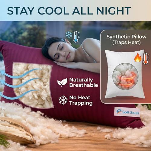 Image of SOFT SOULS Kapok Pillow with Cover, Cooling Illavam Panju with Pillowcase - Natural Cooling, Breathable & Eco-Friendly Pillow for Comfortable Daily Sleep