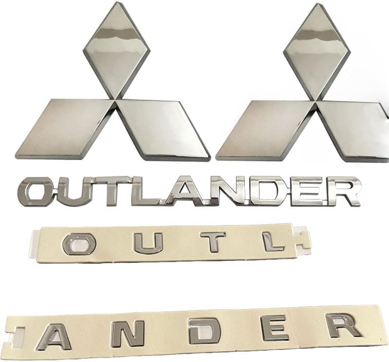 ABS Replacement Badge Kits for Mitsubishi Outlander 2007 2008 2009 2010 2011 2012, Front Grille & Rear Trunk Emblem Badge Stickers, Letter Badge Adjusting Decor, Car Accessories Replacement Parts
