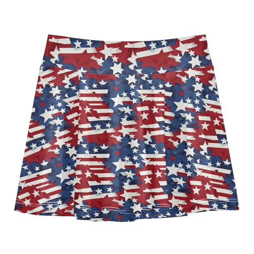 American Flags Style Girls Tennis Skirts with Built-in Shorts Flowy Little Girls Skirt Youth Cheer Skirt with Pockets 4-12Y