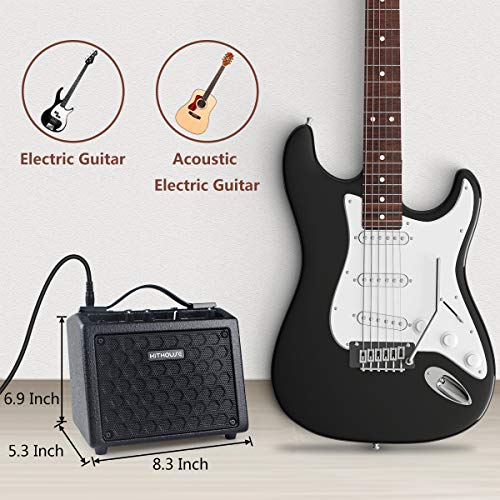 Kithouse B9 Electric Guitar Amp Mini Rechargeable Guitar Amplifier Portable Microphone Speaker with 18 Types Drum Beats, Microphone & AUX Input, Headset Output
