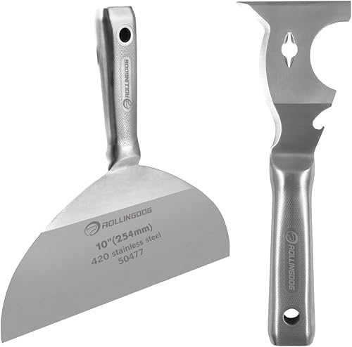 ROLLINGDOG Juego de herramientas de pintor multifunción 10 en 1 de 3 pulgadas y cuchillos para juntas de 10 pulgadas, cuchillas de acero inoxidable