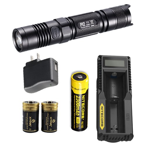 Nitecore P12GT LED Flashlight w/ NL183 Battery, UI1 Charger, USB Wall Adaptor & 2 Free Batteries