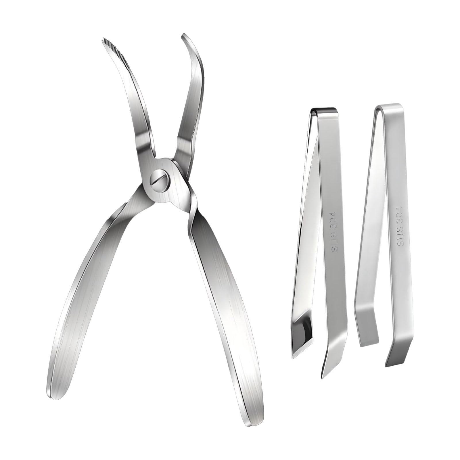 Kaeltsyn Bone Removal Tools for Kitchen Meat Prep, 304 Stainless Steel Deboning Cutter Set with Two Tweezer Tools for Poultry Prep and Manual Trimming Manual Deboning Tool Set Bone Pulling Tweezers