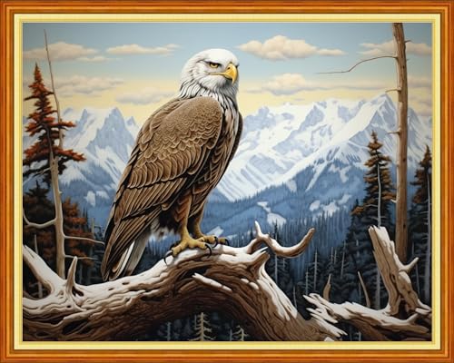 Image of Joyhoor Cross Stitch Kits for Beginners Stamped Cross-Stitch Supplies Needlework preprint Embroidery Kits for Adults DIY Needlepoint Kits Embroidery Patterns 11CT-Owl Mountain and River 16x20 inchs