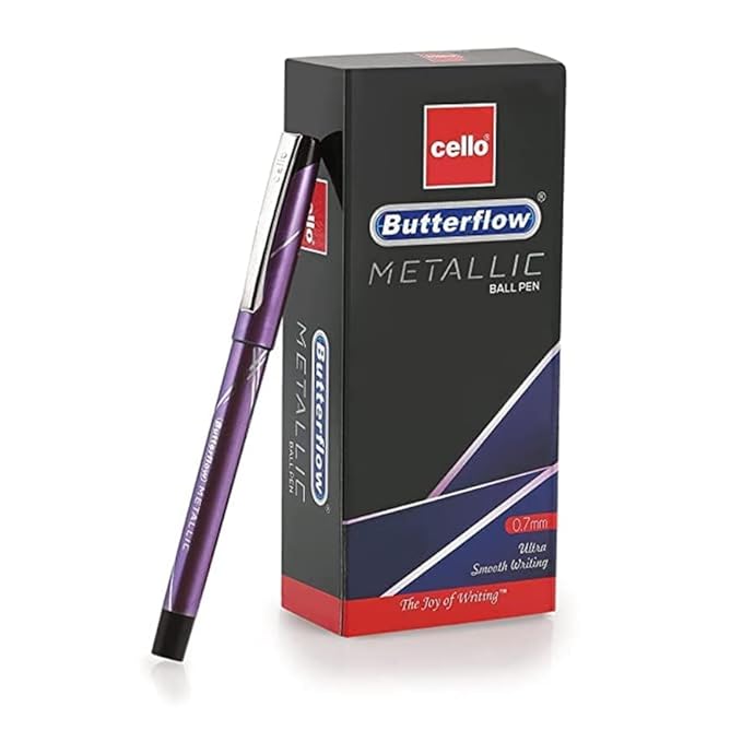 Cello Butterflow Metallic Ball Pen Blue Ball Pens Pack of 10 Ball
