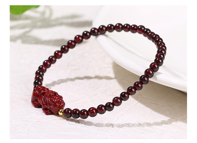 LIU JUN Feng Shui Pixiu Bracelet For Women, Natural Burgundy Garnet Stone Beaded Lucky Wealth Amulet Stretch Gift Jewelry4